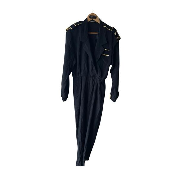 Vintage 80's Joan Walters Jumpsuit Black Long Sleeve Disco Groovy Size 6 - Picture 1 of 4
